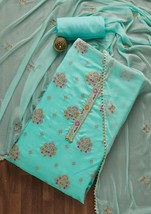 salwar kameez suit Sea Green Zariwork embroidery Brocade unstiched - £89.65 GBP