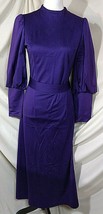 Vintage Evening Dress Long Fitted Purple Tie Belt Pearl Button Wide Cuff... - £75.52 GBP