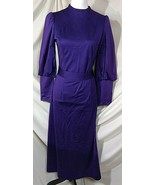 Vintage Evening Dress Long Fitted Purple Tie Belt Pearl Button Wide Cuff... - $96.26