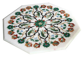 18&quot; Marble Coffee Table Top Multi Marquetry Inlay Bedroom Center Decor E1523 - £466.63 GBP