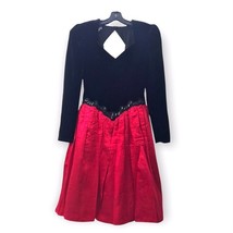 Scott McClintock Vintage 80s Red Taffeta Black Velvet Party Dress Size 4... - $80.53 CAD