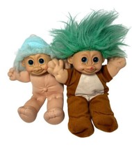 Russ Berrie Troll Kids Soft Body Doll Light Blue and Green Hair Lot of 2 Vintage - £14.84 GBP