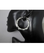 Bamboo Textured Hoop Earrings 925 Sterling Silver, Handmade Women Round ... - £54.48 GBP+