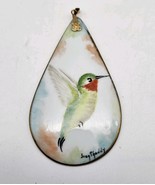 Antique Handpainted Hummingbird Teardrop Porcelain Necklace Pendant Signed  - €82,20 EUR