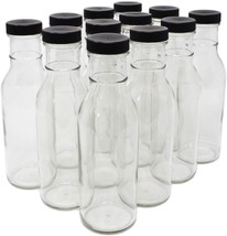 Nicebottles Clear Glass Beverage/Sauce Bottles, 12 Oz, Black Caps - Case... - $38.99