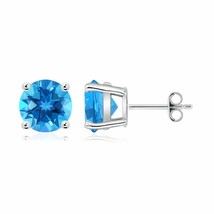 ANGARA Natural Swiss Blue Topaz Stud Earrings in 925 Sterling Silver (Size-8mm) - £257.20 GBP+