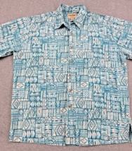 Cooke Street Honolulu Hawaiian Shirt Mens XL Blue Teal Geometric Tribal ... - $49.49