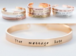 Custom silver gold rose gold stamped cuff bracelet, hand stamped cuff bracelet,  - £20.60 GBP