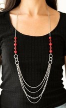 Silver-tone &amp; Red Beads Layered Necklace - New - £9.03 GBP