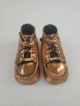 Vintage Pair of Bronzed Copper Tone Infant Baby Booties Shoes Nursery Decor - $19.99