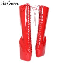 Red Ballet Wedge Fetish Pinup Women Easy Wear Art Performance Boots Beginner - £239.82 GBP
