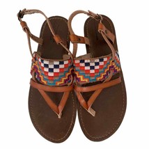 Aztec Embroidered Vegan Leather Thong Ankle Strap Sandals Size 6 - £14.94 GBP
