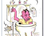 Comic Man Flushing Himself Down Toilet Elmer Anderson UNP Chrome Postcar... - $4.90