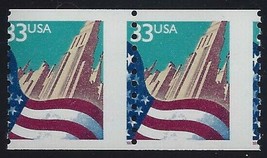 3280 - 33c Misperf Error Error / Pair "Flag And City" Mint NH - $4.49