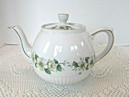 Vtg Ellgreave 844 0 Ironstone Large Teapot White Florals Green Leaves England - £27.65 GBP