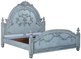 BED CLASSICAL KING GLAZED TURQUOISE BLUE CARVED SOLID WOOD DISTRESSED R - £4,371.83 GBP