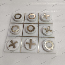 White Marble Brass Inlay Game Tic-tac-toe, Naught and crosses, or Xs and Os  Gam - £124.56 GBP