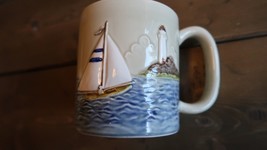 Vintage OTAGIRI Handprinted Sailboat Coffee Cup Mug 3.75 inches - £15.02 GBP