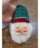 Vintage Christmas Ornament Santa Claus Face Head Painted Plush Stuffed Bell - $16.68 CAD