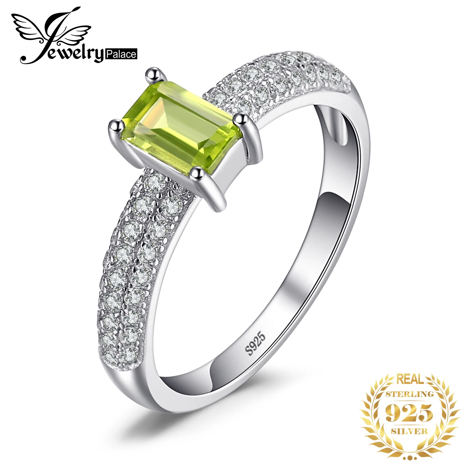 Emerald Cut Natural Peridot 925 Sterling Silver Solitaire Ring for Women Gemston - £18.80 GBP