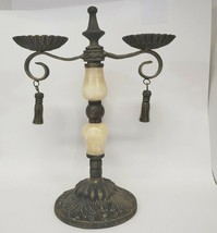 Baroque Candelabra 2 arm marble &amp;metal Pillar Candle Holder Centerpiece - £47.95 GBP