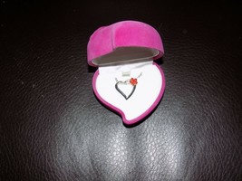 Silver Heart W/Pink Flower Pendant w/ Silver Chain NEW - £16.07 GBP