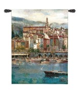 38x53 MEDITERRANEAN HARBOR Ocean Sea Sailboat Villa Tapestry Wall Hanging - $158.40