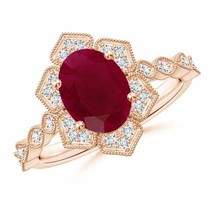 ANGARA Oval Ruby Trillium Floral Shank Ring for Women, Girls in 14K Solid Gold - £1,807.19 GBP