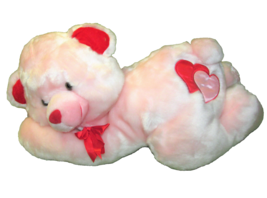23&quot; GOFFA PINK TEDDY BEAR PLUSH STUFFED ANIMAL RED HEARTS LAYING DOWN LA... - £17.67 GBP