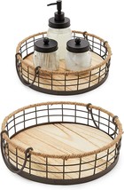 Round Wooden Wire Basket Trays With Handles, Farmhouse Decor (2 Sizes, 2 Pack) - £31.63 GBP