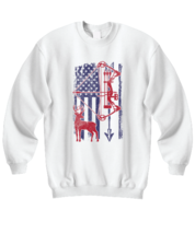 Hunting Sweatshirt Hunting Bow Deer American Flag White-SS  - £20.73 GBP