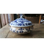 Antique MEISSEN Blue Onion Tureen Serving Bowl 13.5&quot; x 8.5&quot; - £194.62 GBP