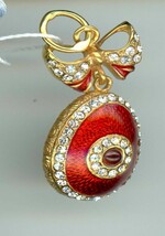 Russian egg silver false pendant, red with circular stones &amp; ruby-like - £42.65 GBP