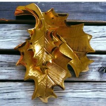 Vintage Autumn Leaf Brooch Leaves Pin Cluster Lightweight Gold Tone Shiny Estate - £12.82 GBP