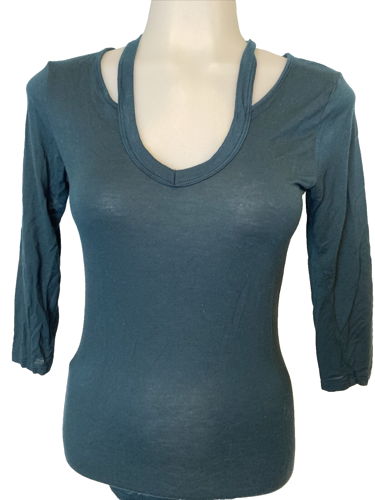 Lime Blue Teal Long Sleeve Cold Shoulder T Shirt Size S - $10.44