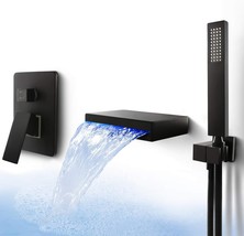 Dr Faucet Matte Black Bathroom Shower Waterfall Led Bathtub Faucet Combo Wall - £184.69 GBP