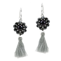 Smoky Couture Cultured Freshwater Black Pearl Tassel Drop Dangle Earrings - £16.06 GBP