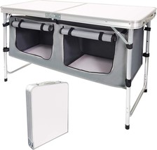 Outdoor Folding Table Aluminum Lightweight Height Adjustable with Storage Organi - £88.08 GBP
