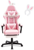 Soontrans Pink Gaming Chair With Footrest, Cute Computer Game Chair, Desk Chair - £114.25 GBP