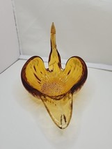 Vintage Amber Hand Blown Swan Art Glass Candy/Trinket Bowl 4&quot; Retro Art Deco MSM - £8.78 GBP