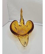 Vintage Amber Hand Blown Swan Art Glass Candy/Trinket Bowl 4&quot; Retro Art ... - £8.64 GBP