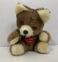 Russ Berrie I Love You red heart small brown teddy bear plush Made Korea... - $9.87