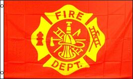 FIRE DEPARTMENT EMBLEM RED 3 X 5 FLAG FL736 axes hat fire fighter banner... - $9.49
