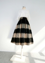 Winter Blue Plaid Midi Skirt Outfit Women Plus Size Woolen Midi Party Skirt image 11