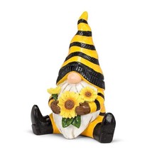 Sitting Bee Gnome Statue 9&quot; High Garden Decor Yellow Black Resin - $32.66