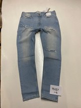 TOPMAN Light Blue Stretch Skinny Distressed Jeans W36 L32 (exp102) - £34.44 GBP