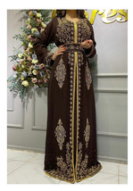 New Kaftan Brown Moroccan African Handmade Dubai Abaya Dress Fancy Long ... - $1,877.10 MXN
