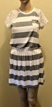 Abercrombie Kids Knit Dress Size 13/14 Gray &amp; White Striped - £14.78 GBP