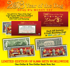 USA $1 $2 Doller Bill Set 2018 Chinese New YEAR OF DOG Gold Hologram Cer... - $26.08