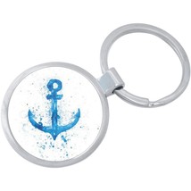 Watercolor Blue Anchor Keychain - Includes 1.25 Inch Loop for Keys or Ba... - $10.77